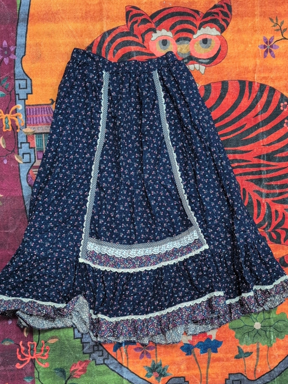 Vintage Floral Ruffle Cottagecore Prairie Skirt